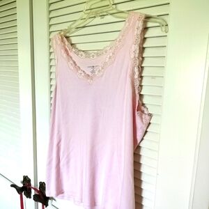 Karen Scott 100% Cotton Pink Tank with Lace Trim 2x